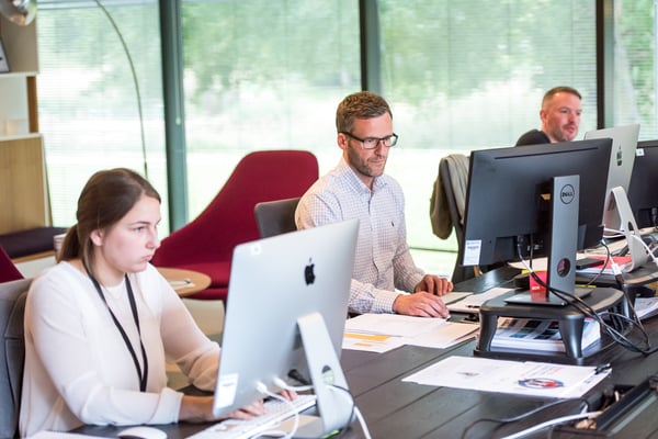 consultants sitting at desks working