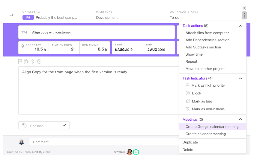 Book a meeting directly from a Forecast task